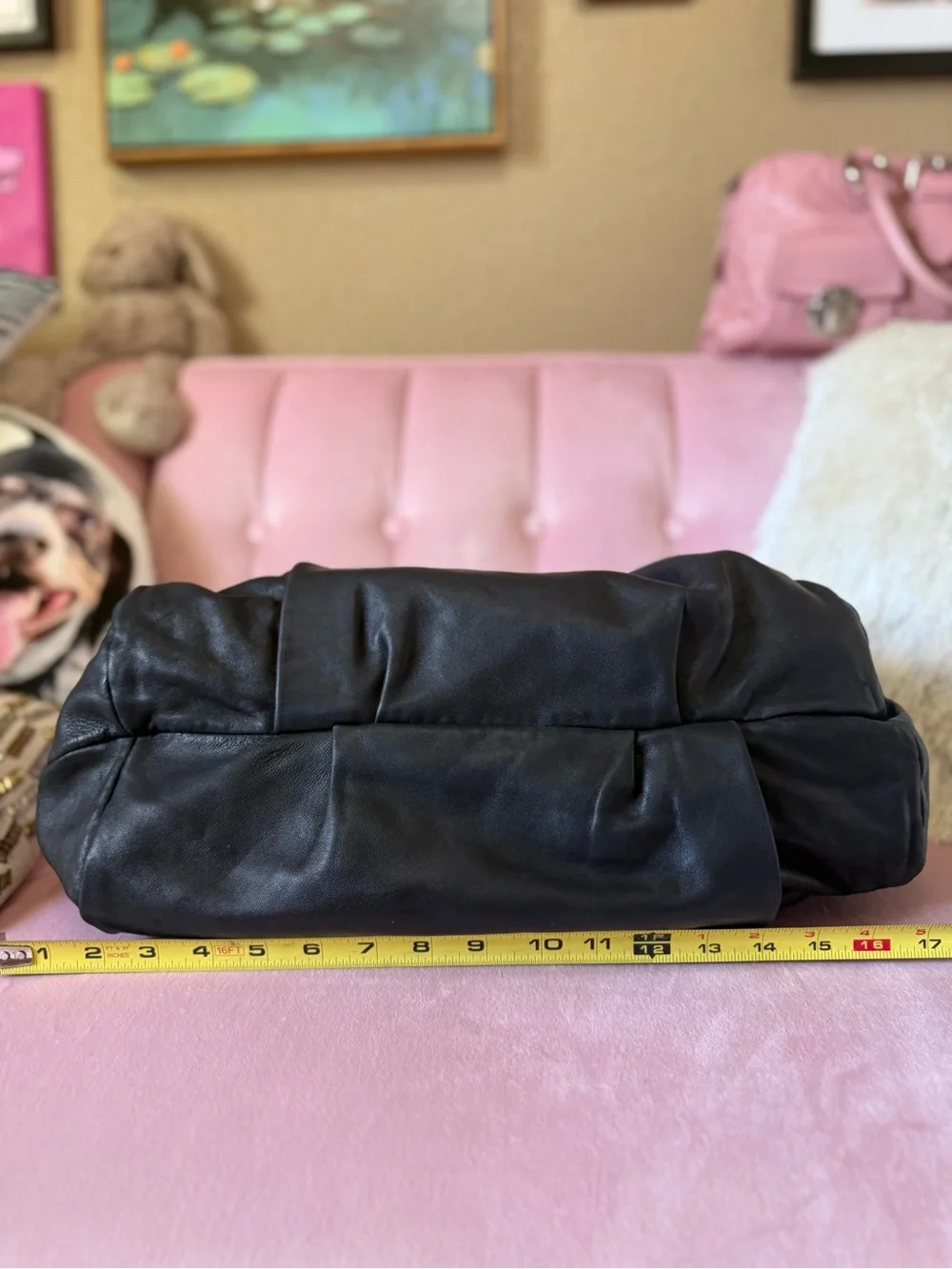 Authentic Diane Von Furstenburg SOFT Blk Leather Hobo Stud-Detail Origami Straps